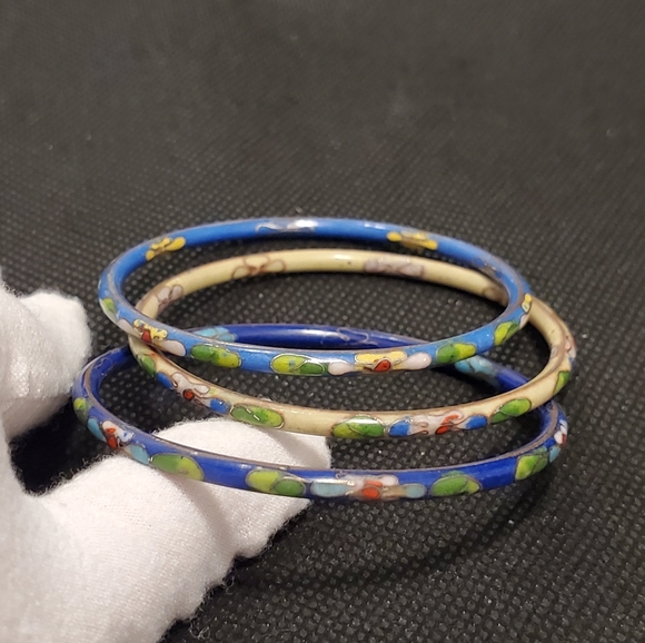 ♥️HOST PIC♥️ Vintage Jewelry Cloisonne Bracelets Set of 3, Vintage Bangle - Picture 9 of 11